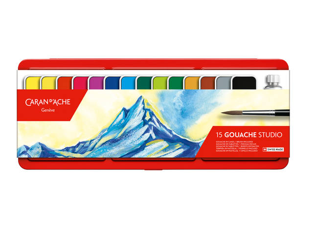 CARAN D'ACHE GOUACHE SET 14 FARBEN MIT TUBE WEISS UND PINSEL