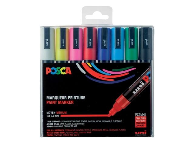 UNI POSCA 8ER SET PC5M BASIS