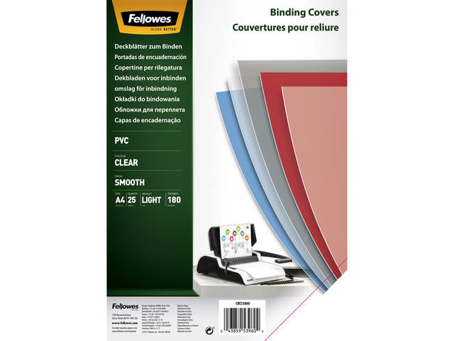 VOORBLAD FELLOWES A4 PVC 180MICRON TRANSPARANT