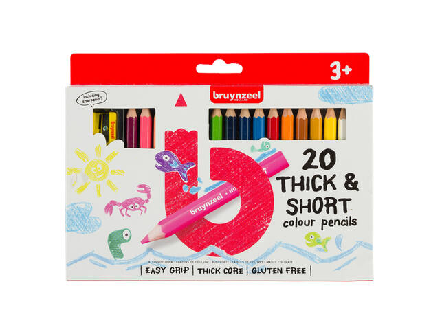BRUYNZEEL KIDS KORTE EN DIKKE KLEURPOTLODEN SET 20 STUKS