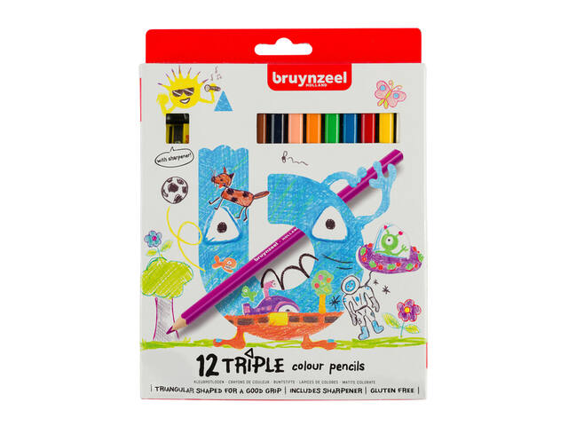 BRUYNZEEL KIDS TRIPLE KLEURPOTLODEN SET 12 STUKS