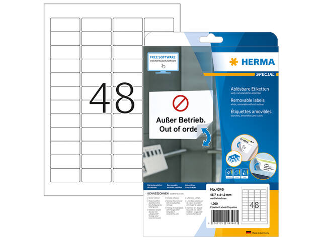 ETIKET HERMA 4346 45.7X21.2MM MOVABLE A4 1200ST WT 1