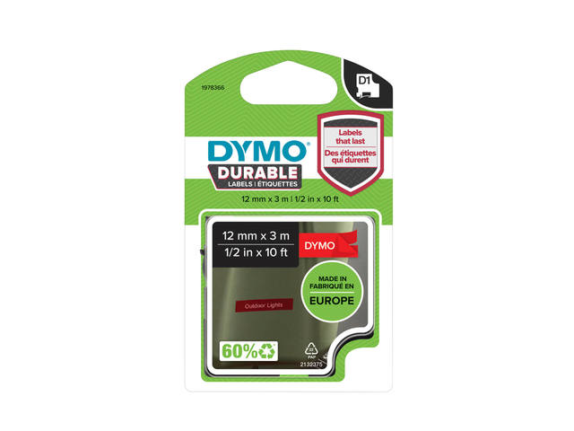LABELTAPE DYMO 1978366 12MMX3M D1 ROOD/WIT