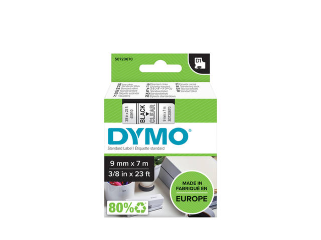 LABELTAPE DYMO LABELMANAGER D1 POLYESTER 9MM TRNS