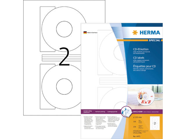 ETIKET HERMA 4471 CD 116MM A4 200ST