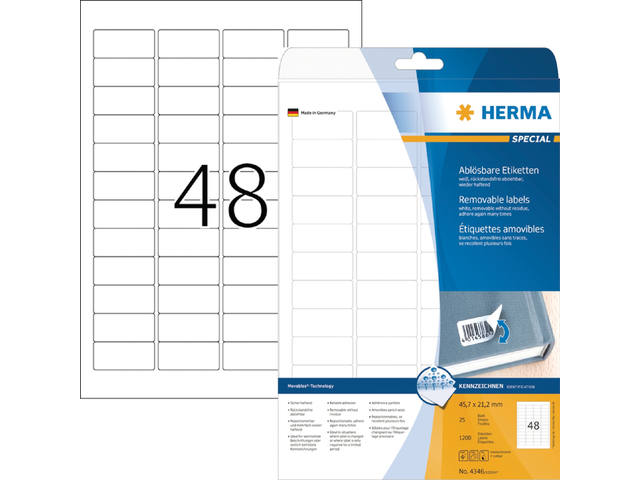 ETIKET HERMA 4346 45.7X21.2MM MOVABLE A4 1200ST WT