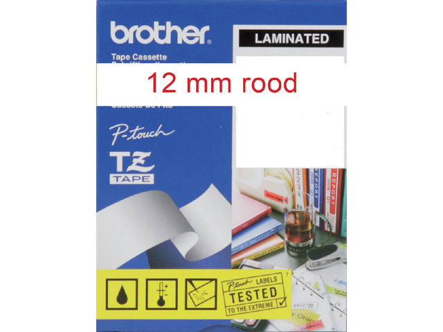 LABELTAPE BROTHER TZE-232 12MMX8M WIT/ROOD 2
