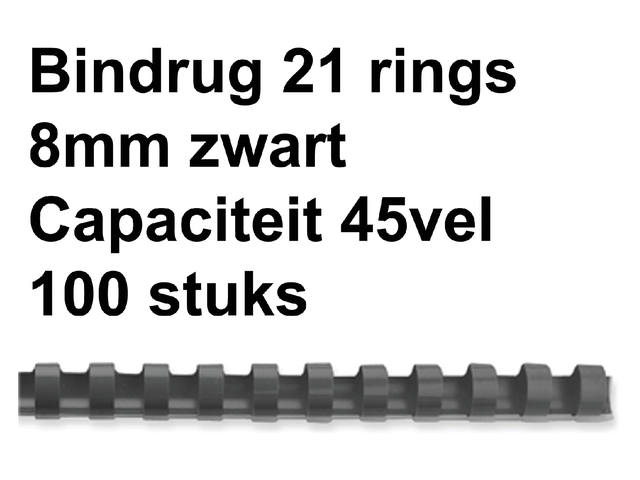 BINDRUG GBC 8MM 21RINGS A4 ZWART