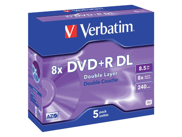 DVD+R VERBATIM 8.5GB 8X DOUBLE LAYER 5PK JC 2