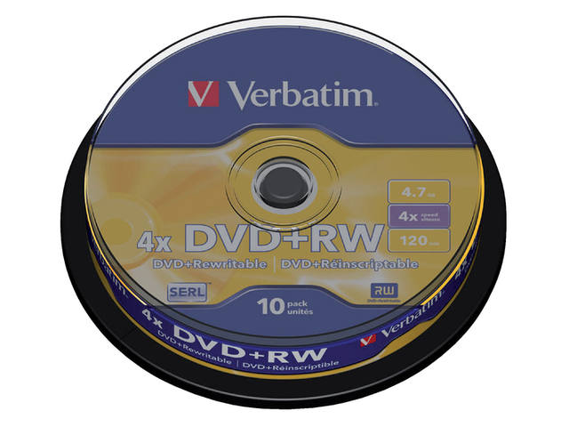 DVD+RW VERBATIM 4.7GB 4X 10PK SPINDEL